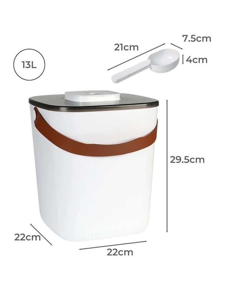 Smart Vacuum Pet Food Storage Kitchen Box Scoop Dispenser 13L in White image 3