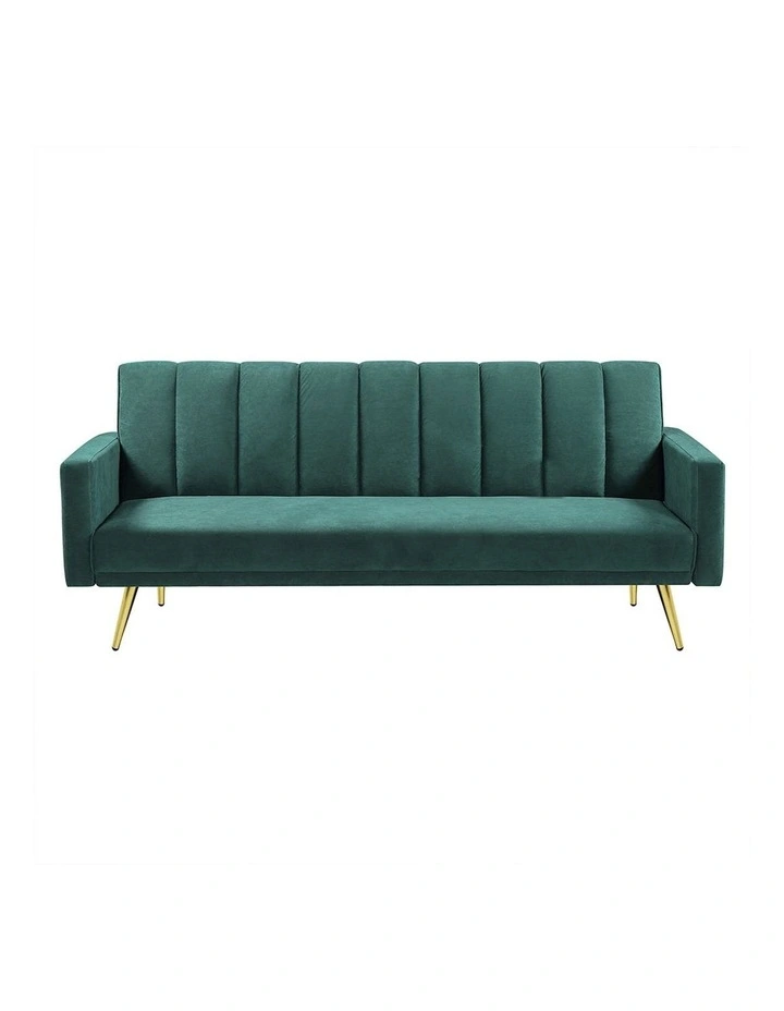 Convertible Velvet 3 Seater Sofa Bed in Green image 1