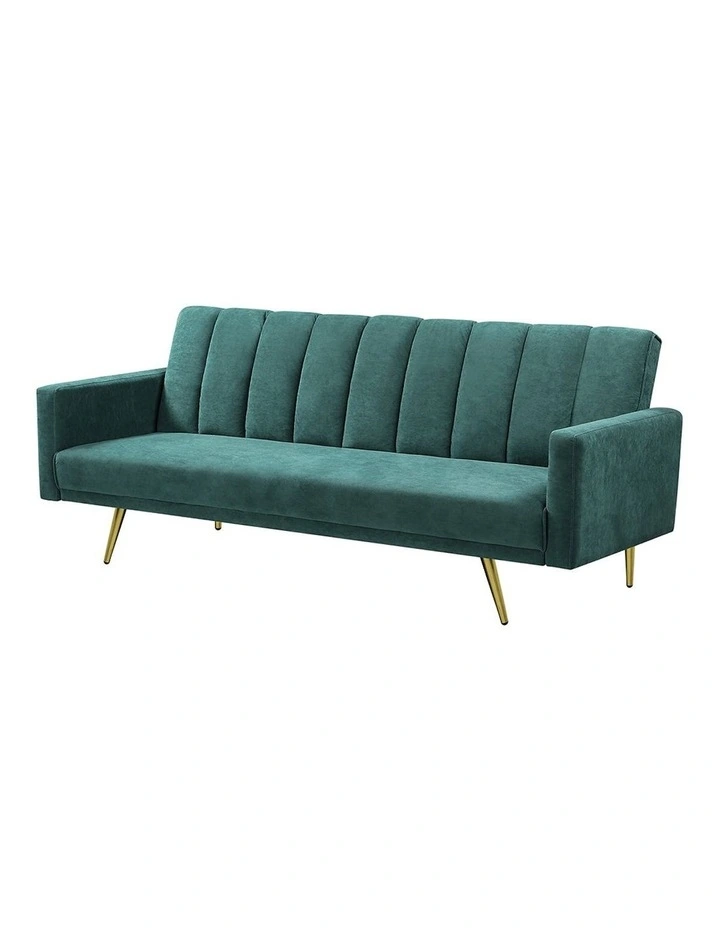 Convertible Velvet 3 Seater Sofa Bed in Green image 2