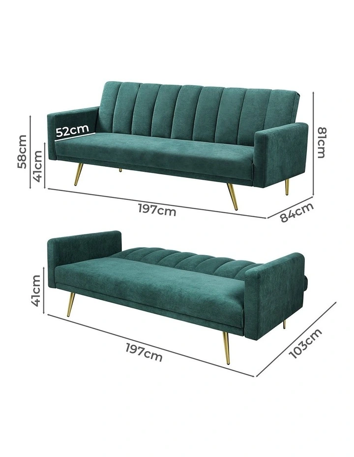 Convertible Velvet 3 Seater Sofa Bed in Green image 3