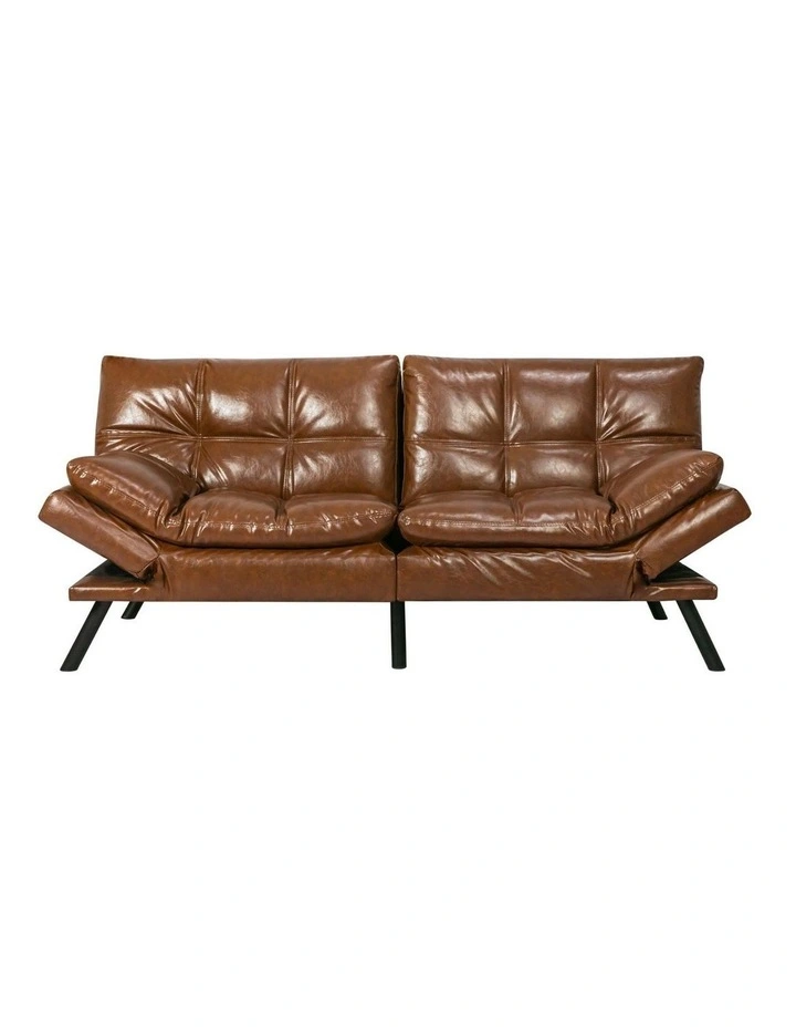 Futon PU Faux Leather 3-Seater Sofa Bed in Brown image 1
