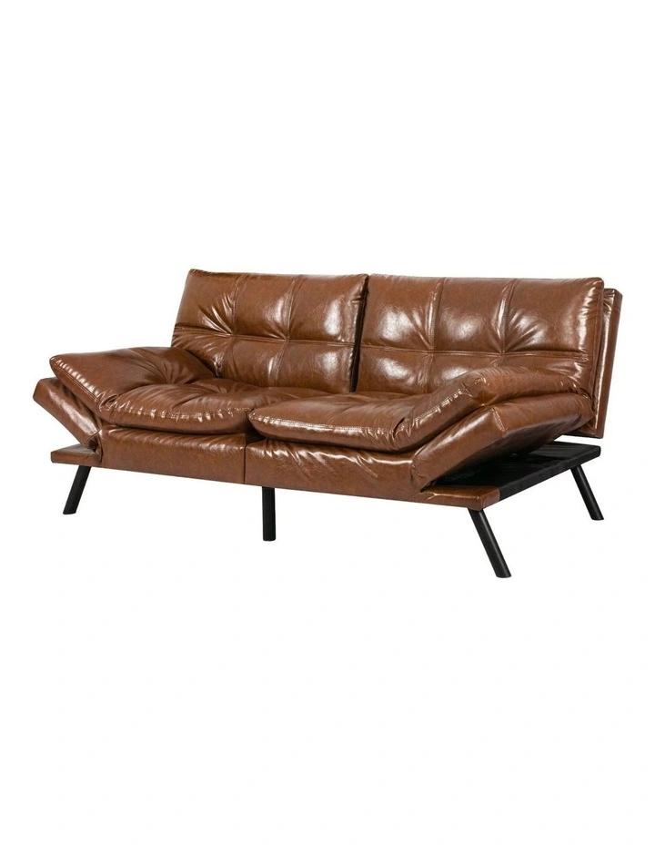 Futon PU Faux Leather 3-Seater Sofa Bed in Brown image 7