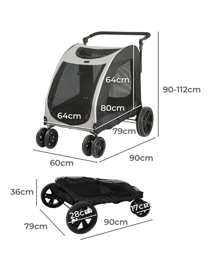 Pram Carrier Travel Foldable 4 Wheels Pet Stroller 50kg in Black image 3
