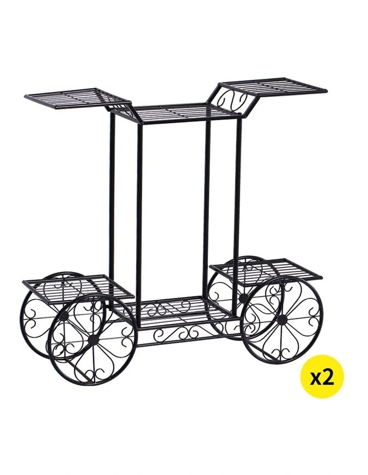Outdoor Indoor Plant Stand 4 Wheeler 2x in Black image 2