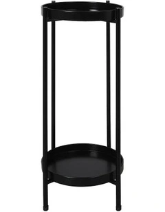 2 Tier Metal Flower Pot Rack Plant Stand in Black