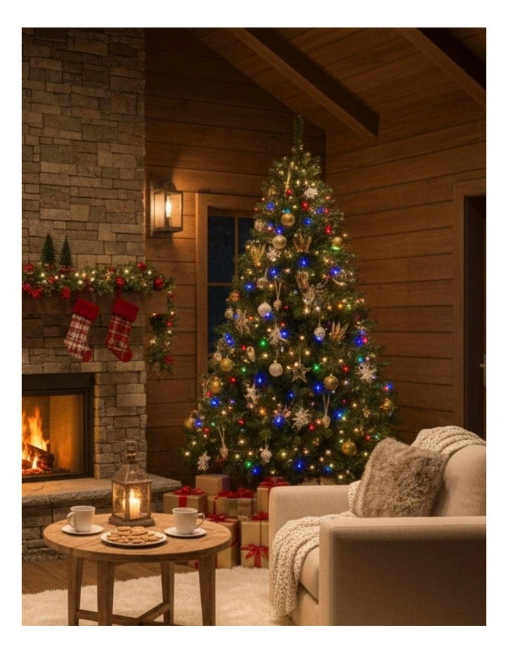 Artificial LED Pre Lit Christmas Tree 2.1m with Lights 8 Mode in Green image 2