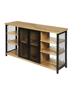 Wine Steamrack Adjustable Bar Cabinet 140cm in Brown