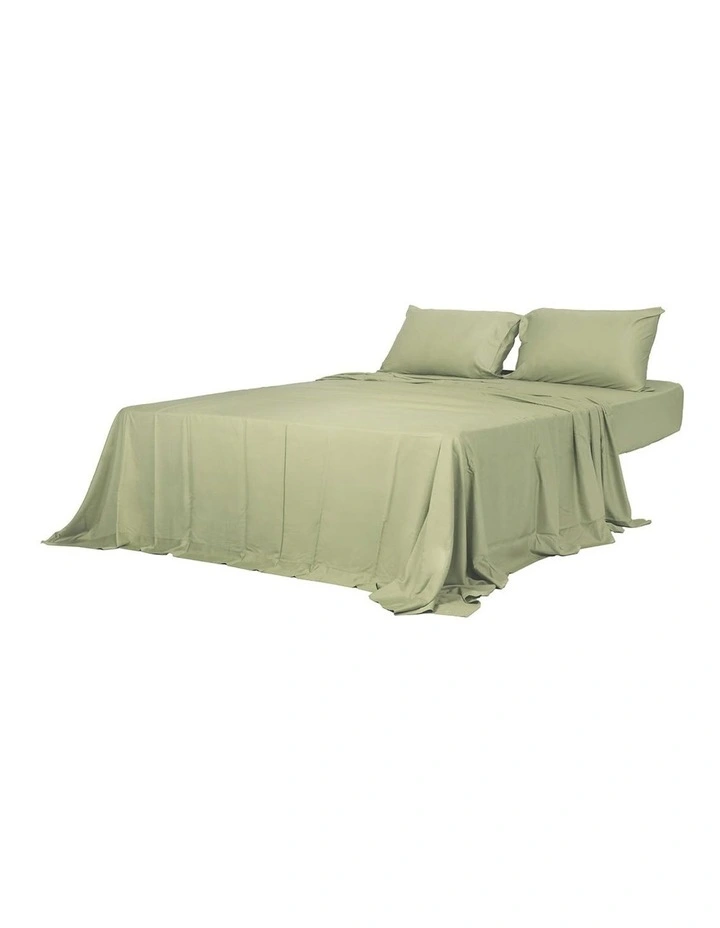 DreamZ Double Size Fitted Sheet Set Pillowcase 4 Pieces Set In Sage