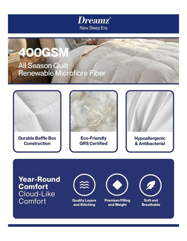 Renewable Fiber Microfibre Single Quilt 400GSM in White image 4