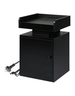 USB Charger Outlet RGB LED Light Storage Bedside Table in Black