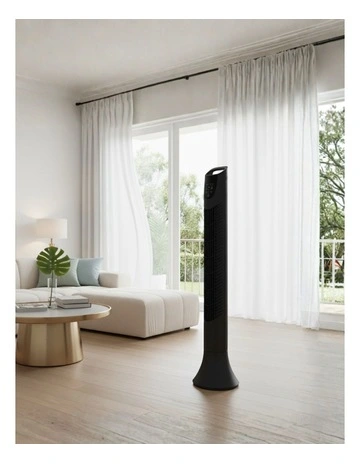 Electric Bladeless Tower Fan Oscillating DC Motor 3 Speeds Timer Remote in Black