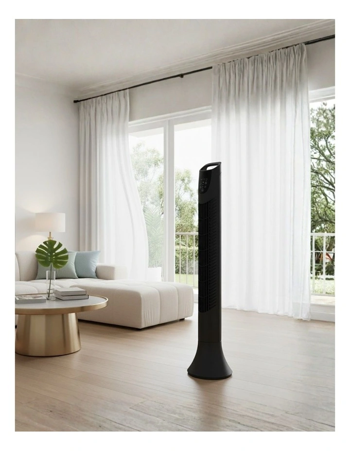 Electric Bladeless Tower Fan Oscillating DC Motor 3 Speeds Timer Remote in Black image 2