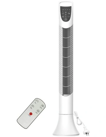 Electric Tower Fan Air Cooler Oscillating Timer 3 Speeds Remote Control in White
