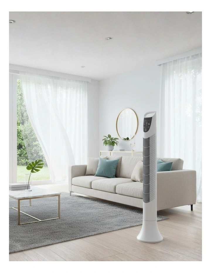 Electric Tower Fan Air Cooler Oscillating Timer 3 Speeds Remote Control in White image 2