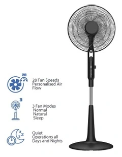 Pedestal Fan Oscillating 28 Speeds Standing Cooler with Remote Control in Black