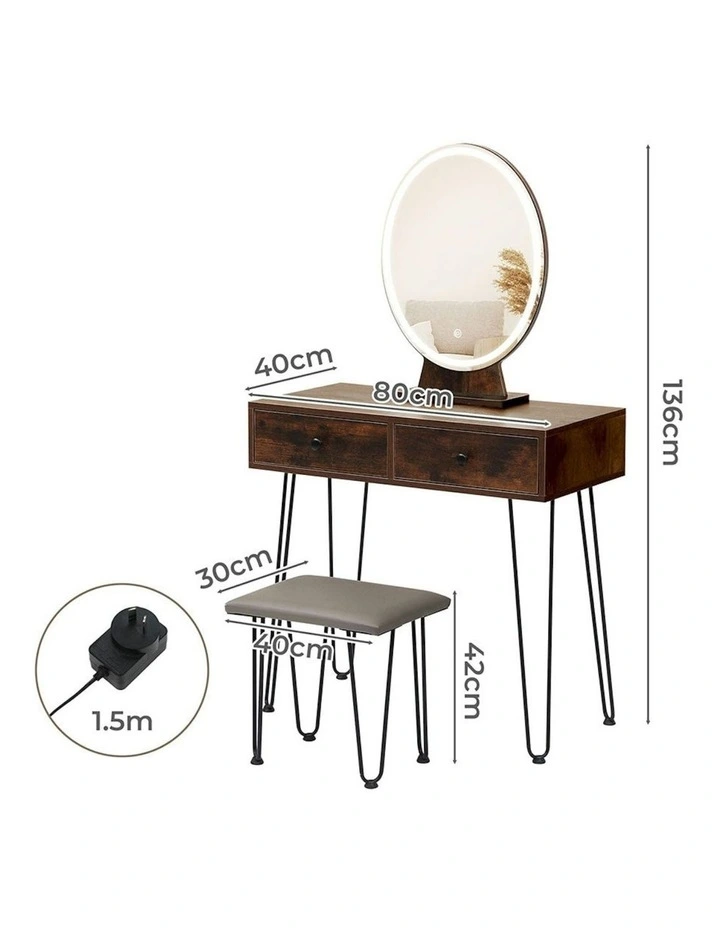 LED Dressing Table Strip Stool Set inBrown image 5