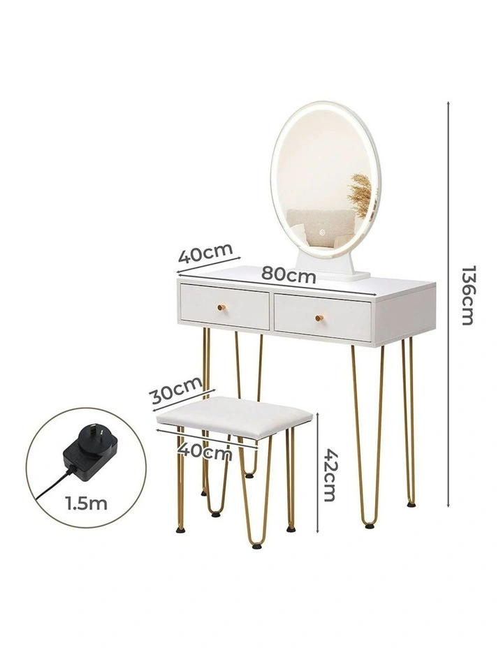 LED Dressing Table Strip Stool Set inWhite image 5
