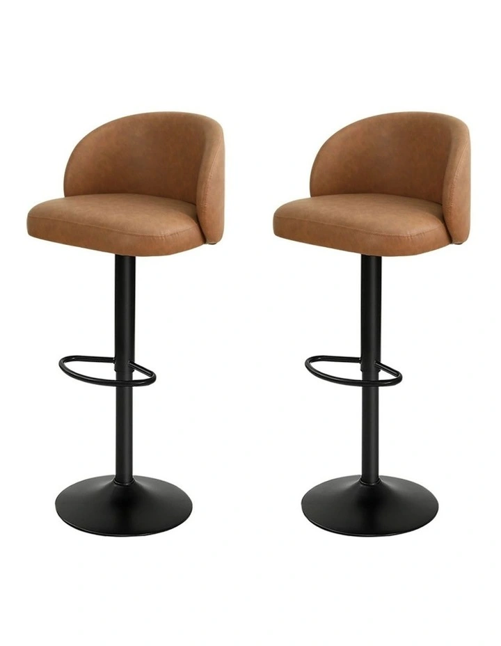 Pu Leather Footrest Swivel Adjustable Bar Stools x2 in Brown image 1