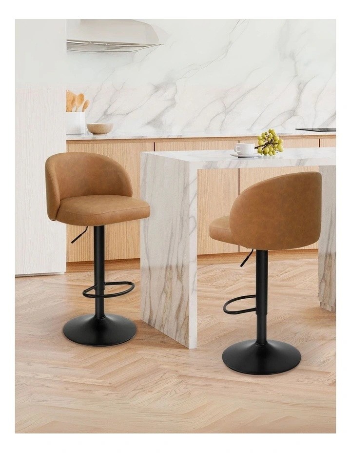 Pu Leather Footrest Swivel Adjustable Bar Stools x2 in Brown image 2