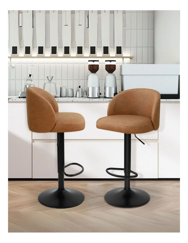 Pu Leather Footrest Swivel Adjustable Bar Stools x2 in Brown image 7