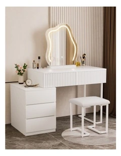 LED Dressing Table Stool Set with Mirror in White