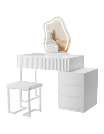 LED Dressing Table Stool Set with Mirror in White