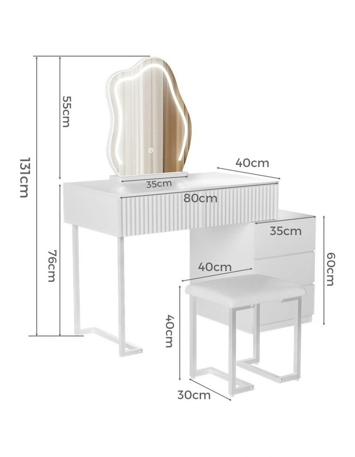 LED Dressing Table Stool Set with Mirror in White image 5