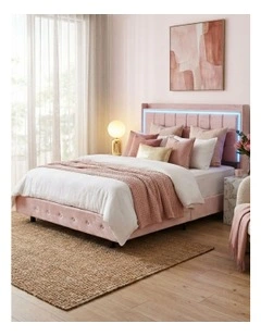 LED Light Queen Floating Bed Frame in Pink