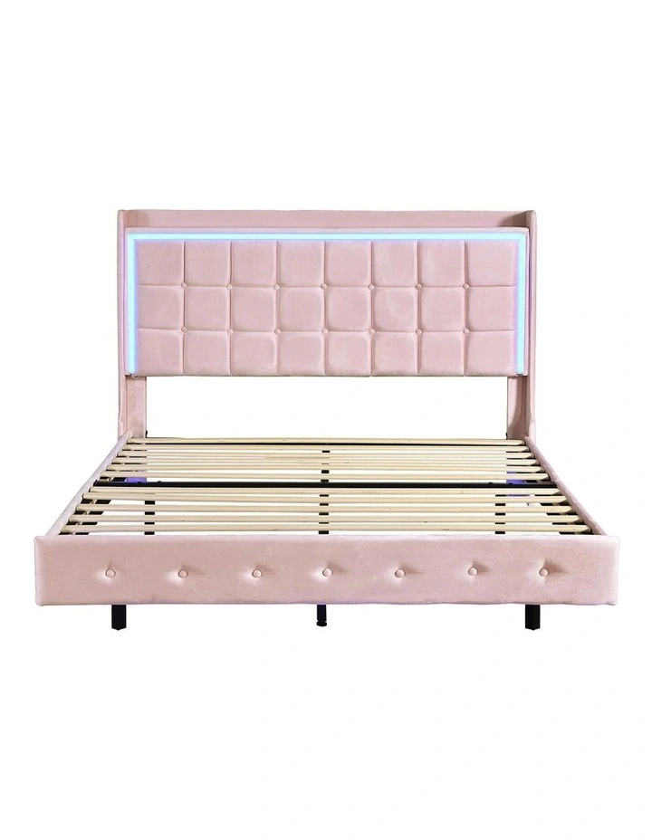 LED Light Queen Floating Bed Frame in Pink image 2