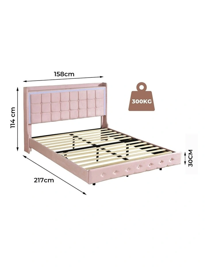 LED Light Queen Floating Bed Frame in Pink image 3