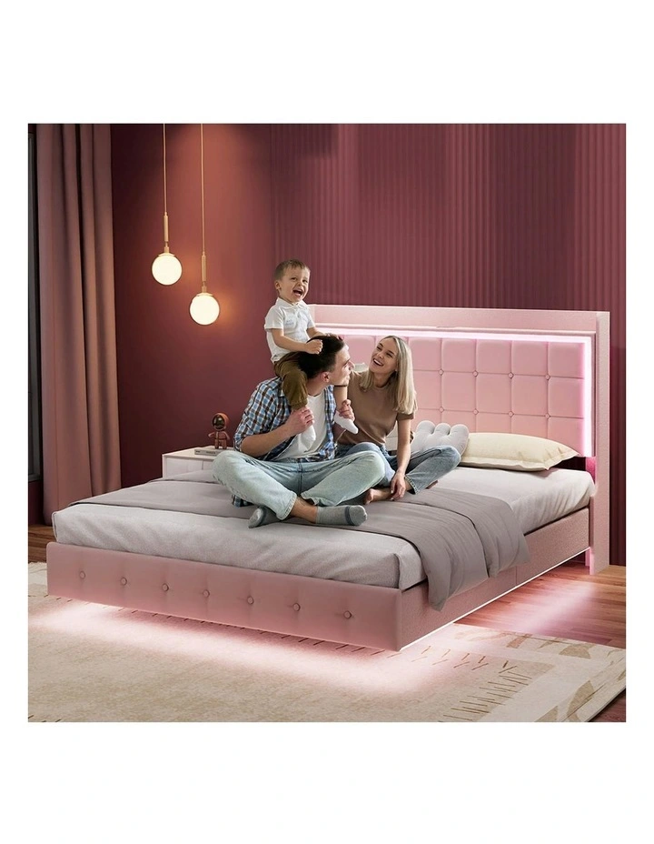 LED Light Queen Floating Bed Frame in Pink image 7