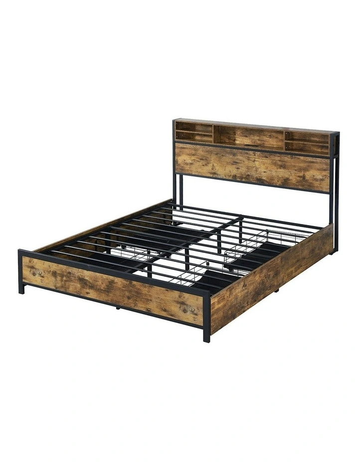 LED Industrial Bed Frame in Brown image 2