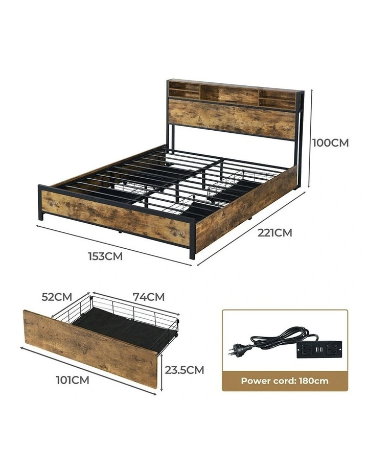LED Industrial Bed Frame in Brown image 3