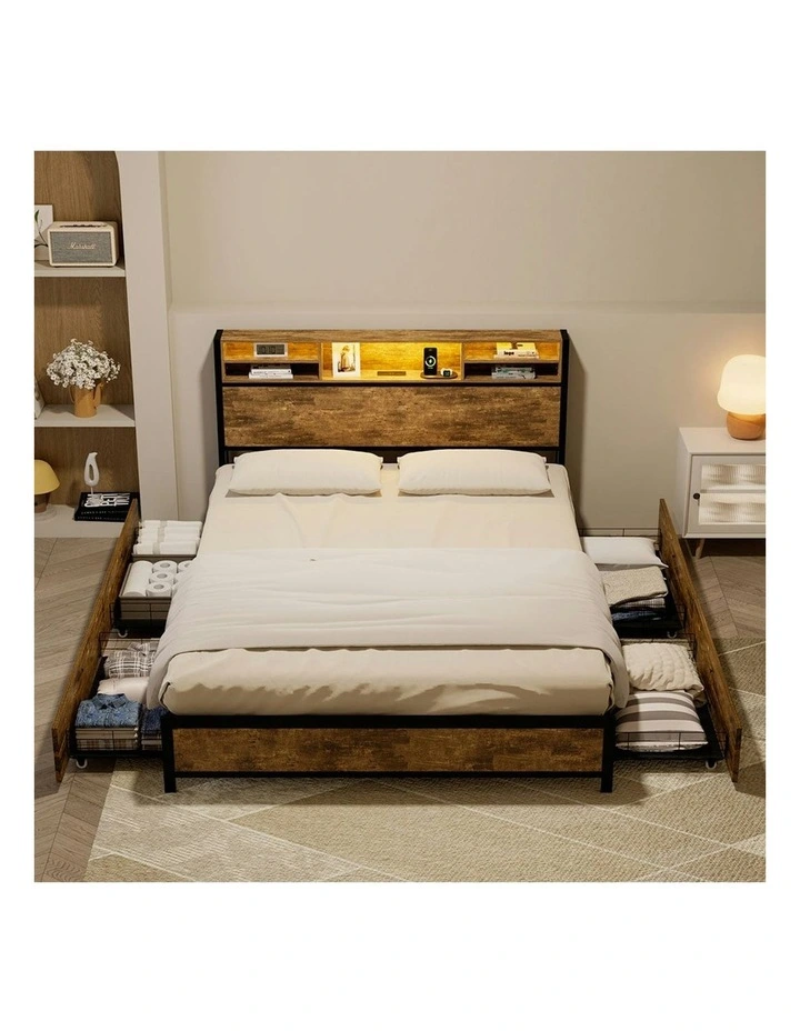 LED Industrial Bed Frame in Brown image 7