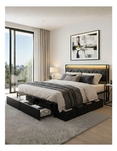 Double Metal 2 Drawers Bed Frame in Black