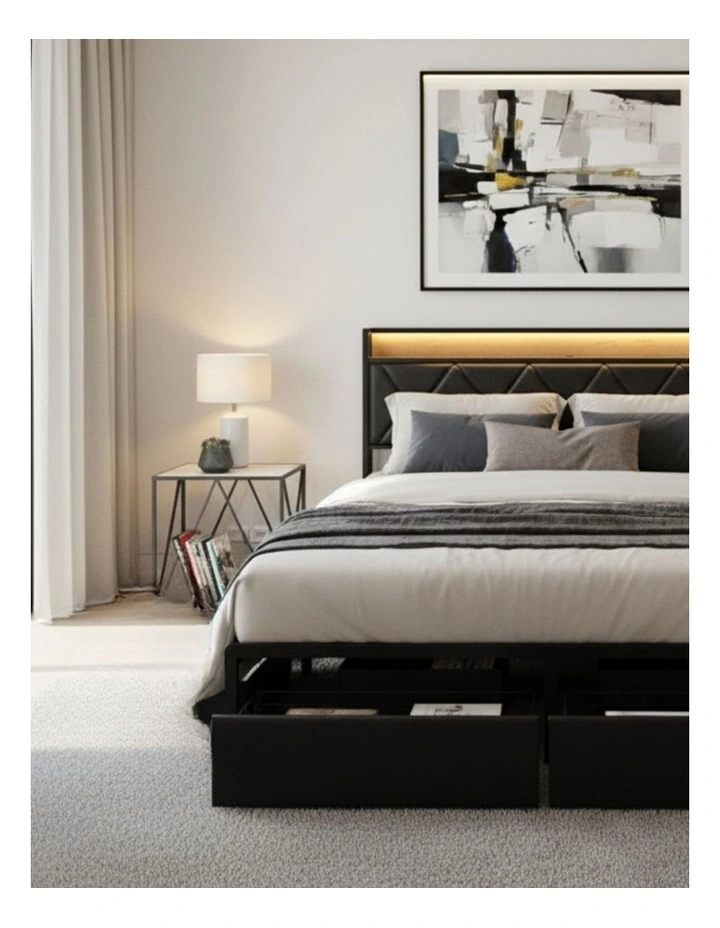 Double Metal 2 Drawers Bed Frame in Black image 2