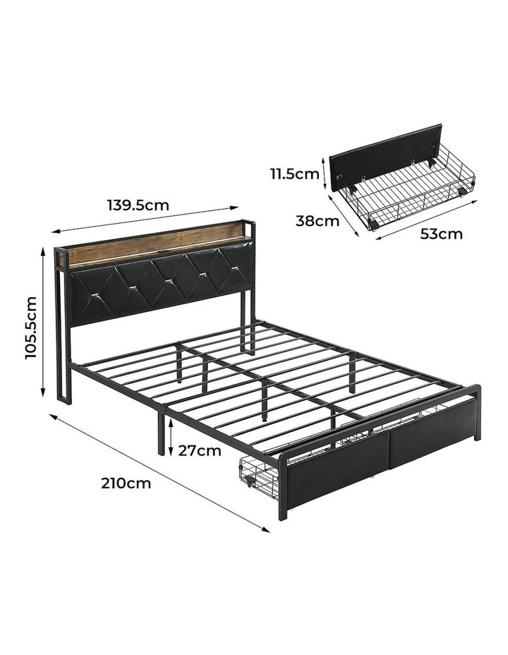 Double Metal 2 Drawers Bed Frame in Black image 7