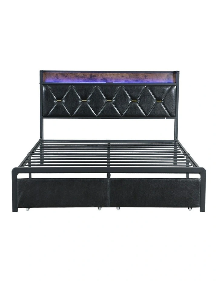 Queen Metal 2 Drawers Bed Frame in Black image 2