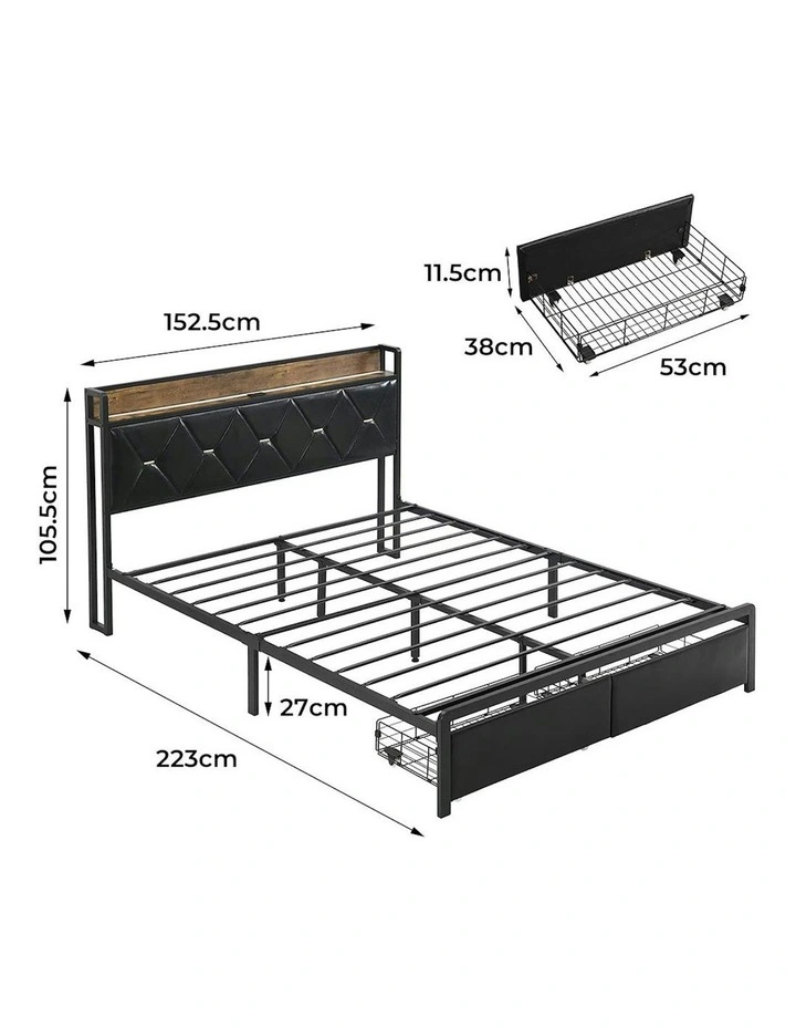 Queen Metal 2 Drawers Bed Frame in Black image 3
