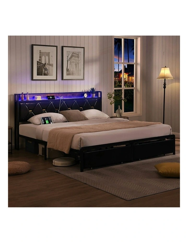 Queen Metal 2 Drawers Bed Frame in Black image 7