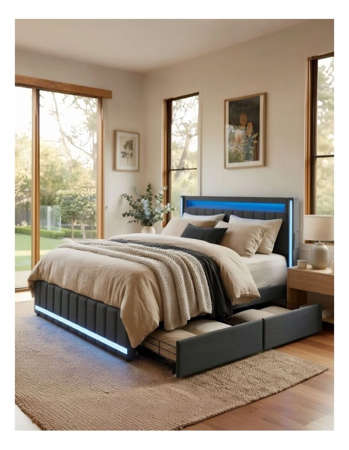 Double Solid Bed Frame in Grey image 1