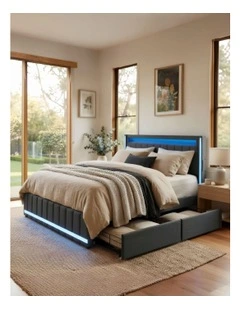 Queen Solid 4 Drawer Bed Frame in Grey