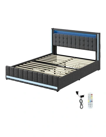 Queen Solid 4 Drawer Bed Frame in Grey