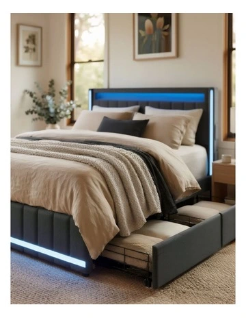 Queen Solid 4 Drawer Bed Frame in Grey