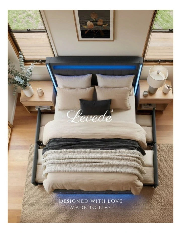 Queen Solid 4 Drawer Bed Frame in Grey image 3