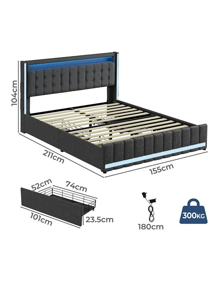 Queen Solid 4 Drawer Bed Frame in Grey image 6