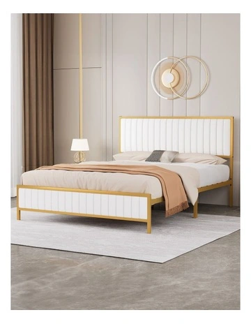 Storage Double Metal Bed Frame in Beige