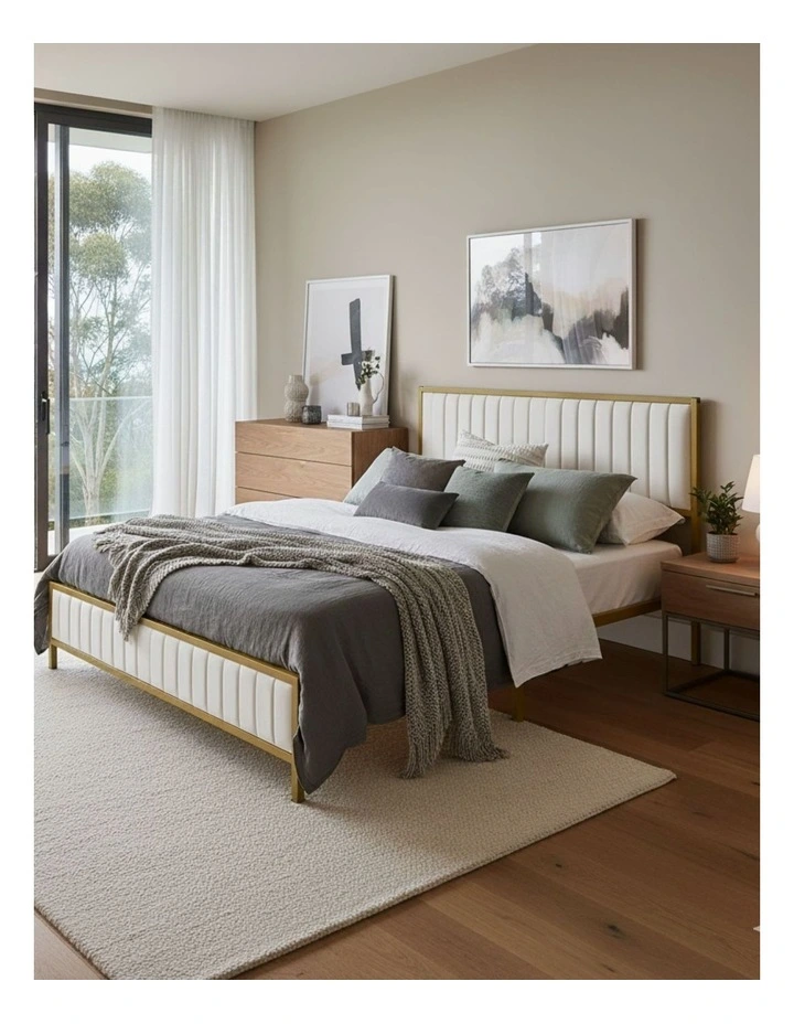 Storage Double Metal Bed Frame in Beige image 1