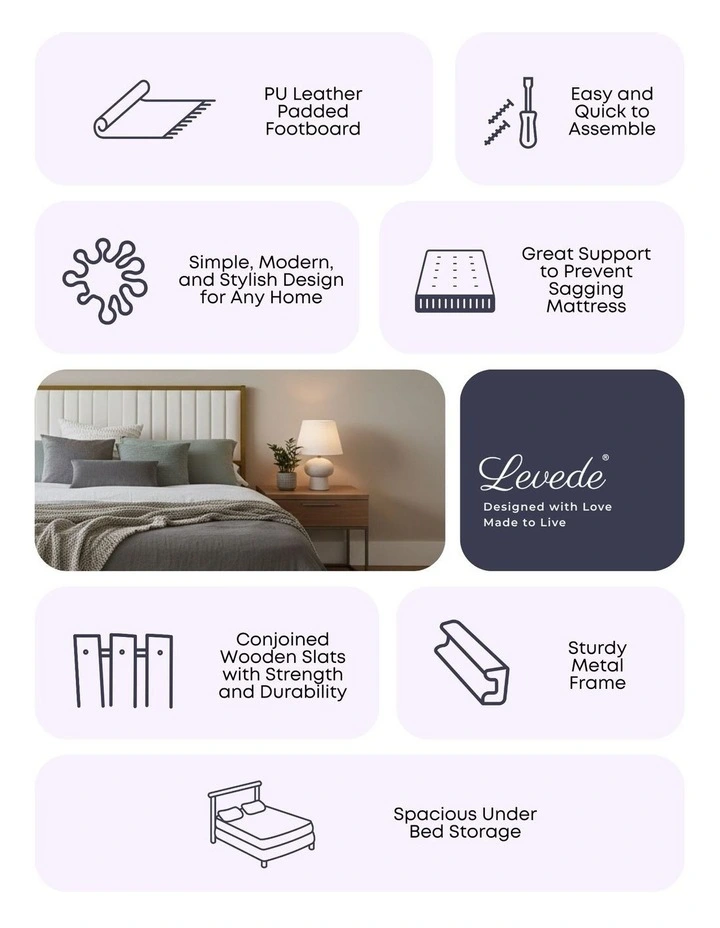 Storage Double Metal Bed Frame in Beige image 4