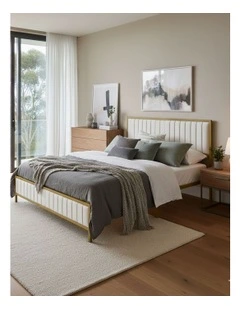 Storage Queen Metal Bed Frame in Beige